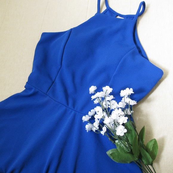 Zara Dresses & Skirts - • Blue Halter Open Back Skater Dress •